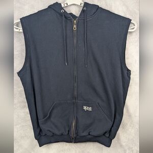 Key Size 2XL Vintage Thermal Insulated Navy Zippered Vest With Hood